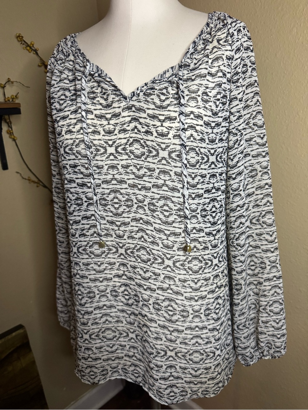 Fred David Black and White Patterned Peasant Tunic